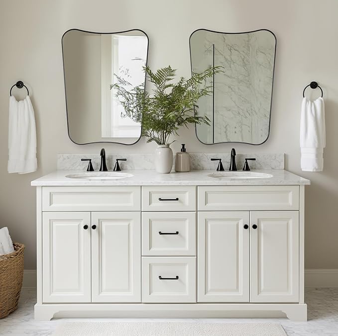 ANDY STAR Matte Black Bathroom Vanity Mirror, 22x30 Inch Irregular Mirror for Wall, Asymmetrical Mirror for Bathroom, Unique Shape Decorative for Powder Room, Entryway