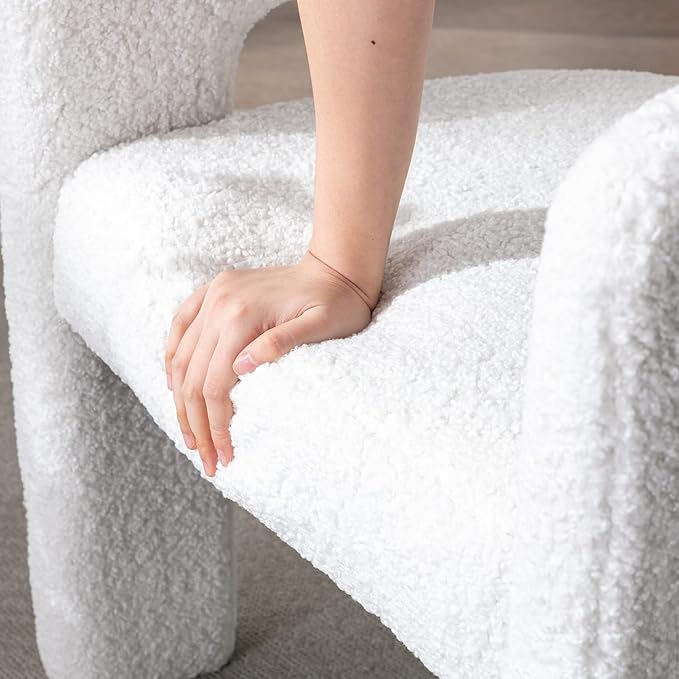 Modern Sherpa Dining Chairs Set of 8, Upholstered Barrel Chairs with Arms Comfy Accent Side Chairs for Living Room/Dining Room/Reception, White