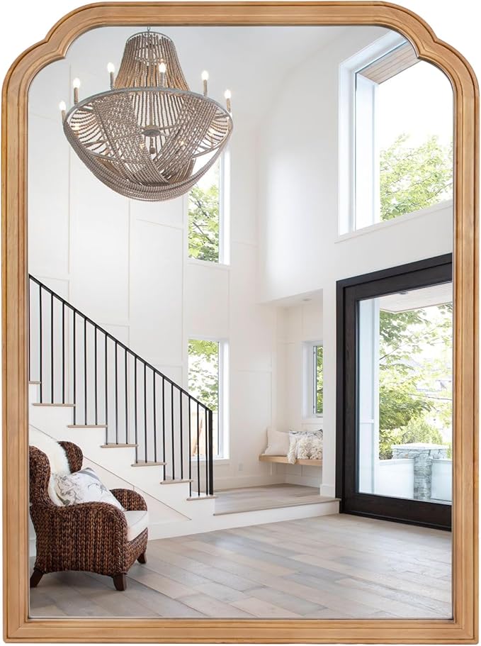 WallBeyond 30" x 40" Wood Bathroom Mirror for Wall Mounted, Rustic Rounded Corner Vanity Mirror for Entryway, Living Room or Bedroom Home Decorative [30" x 40" Natural Color]