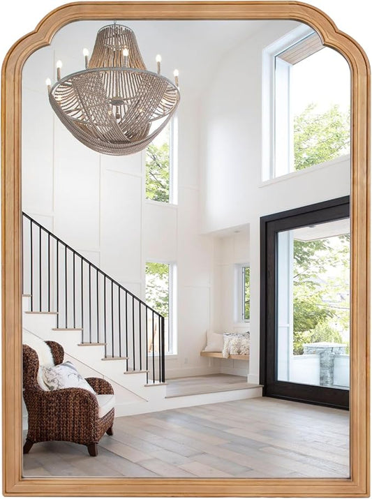 WallBeyond 30" x 40" Wood Bathroom Mirror for Wall Mounted, Rustic Rounded Corner Vanity Mirror for Entryway, Living Room or Bedroom Home Decorative [30" x 40" Natural Color]