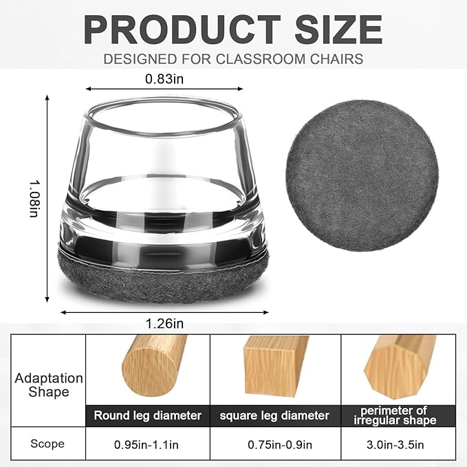 Chunful 32 Pcs Chair Leg Floor Protectors TPE Classroom Chairs & Desks Leg Covers with Quiet Felt Sliders Prevent Floor Scuffs & Scratches Desks Foot Caps Pads Teacher Classroom Supplies (Dark Gray)