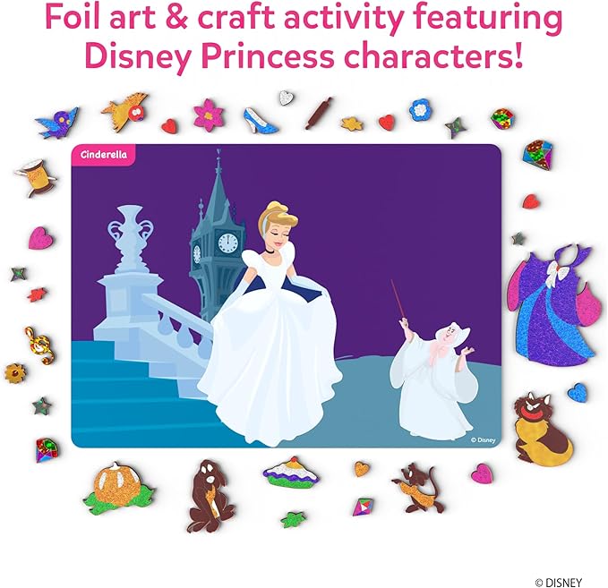 Skillmatics Foil Fun - Disney Princess, Mess-Free Art & Craft Kits for Kids, DIY Creative Travel Toys, Perfect Christmas Gifts for Fans of Moana, Cinderella, Ariel, Jasmine, Ages 4, 5, 6, 7, 8, 9