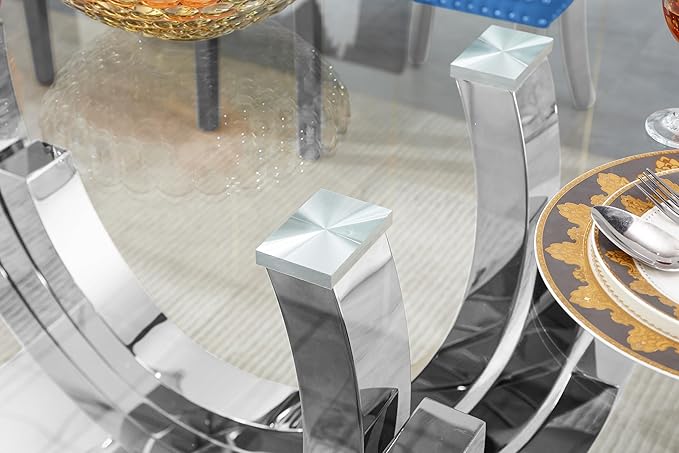 70 ''Glass Dining Table,Rectangle Glass Kitchen Table w/Tempered Glass Tabletop and Stainless Steel Base, Modern Glass Dining Room Table for Home, Kitchen, Dining Room