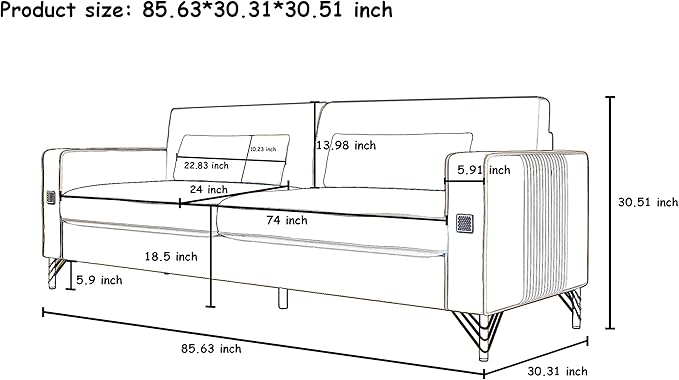 2PCS 85.63" Orange Velvet Sofa,Modern Loveseat Couch with Pillows Set of 2 for Living Room,Bedroom,Apartment Furniture with Gold Metal Legs