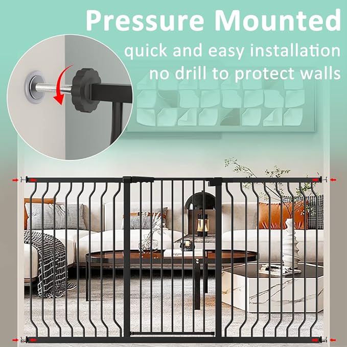 ALLAIBB Black 40.55" Extra Tall Wide 29.92-62.60" Baby Gate Pressure Mounted Walk Through Child Kids Safety Toddler Tension Pet Dog Gates with Extension for Doorways Kitchen