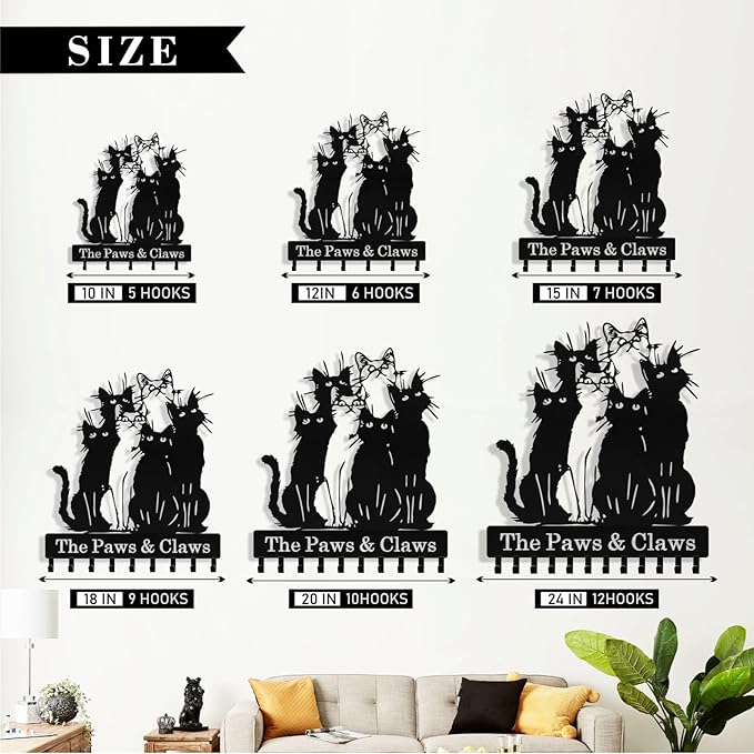 Personalized Cat Key Holder Wall Mount, Custom Metal Key Holder for Wall with Name, Custom Keys Rack Hanger with Hooks for Entryway, Front Door, Hallway, Living Room, Kitchen