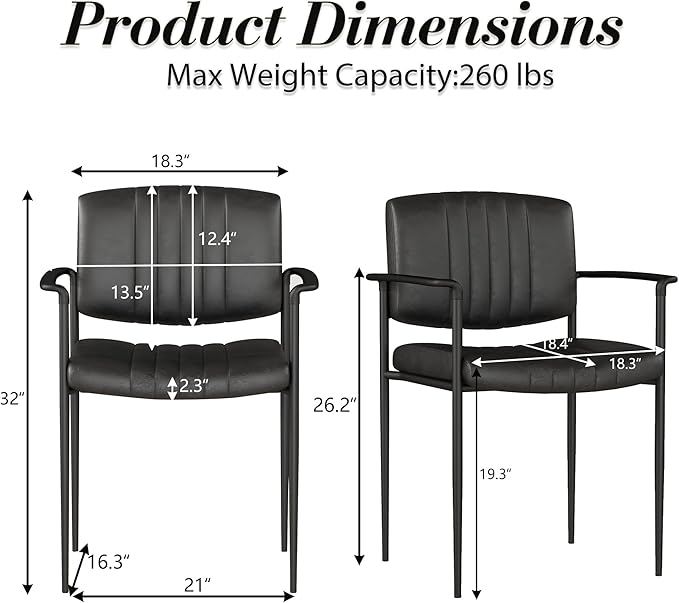 Mid-Century Modern PU Leather Dining Chairs Set of 6, Upholstered Kitchen Chairs with Arms and Metal Legs Adjustable Feet for Kitchen Dining Room(Black)