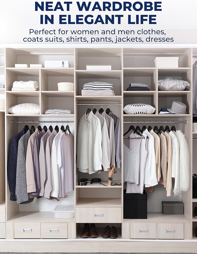 Smartor Wooden Hangers 20 Pack, Solid Wood Coat Hanger for Closet, Heavy Duty Wood Hangers for Suits, Shirts, Dresses, with 360° Rose Gold Hook, Non Slip Pant Bar, Black