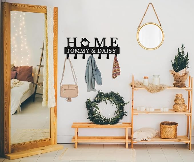 Personalized Metal Key Holder Wall Mount with Family Name Custom Key Hooks Wall Mounted Key Hooks Monogram Name Decor for Kitchen Entryway Hallway Office Doorway