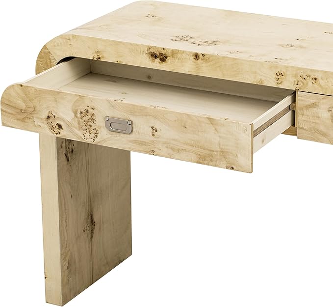 60" Farmhouse Wooden Curved Console Table Sofa Table with Drawers, Mid-Century Modern Entryway Table with Burl Natural Wood Veneer for Living Room,Entryway Foyer,Hallway,Office-Oak