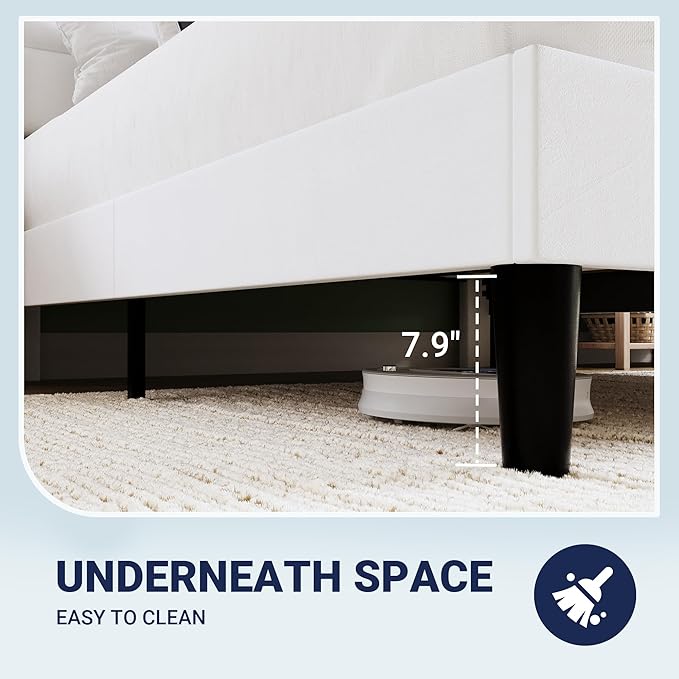 Allewie Full Size Platform Bed Frame with Charging Station & Storage Headboard, Upholstered Velvet Wingback Design & USB Port, Strong Wooden Slats Support, No Box Spring Needed, Easy Assembly, White