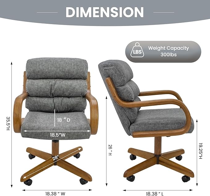 Chromcraft Douglas Set of 1 Casual Dining Chairs Classic Swivel Tilt Dinning Chairs with Casters, Wooden Arm Metal Pedestal Base Chairs with Rolling Wheels for Kitchen & Dining Room