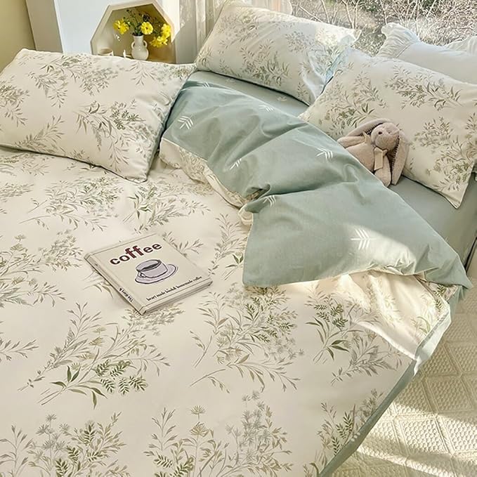 Full Duvet Cover Set 3 Pieces Aesthetic Floral Duvet Cover with 2 Pillowcases 100% Cotton Cottagecore Bedding Set Vintage Botanical Floral Comforter Cover with Zipper Closure, Breathable, Easy Care