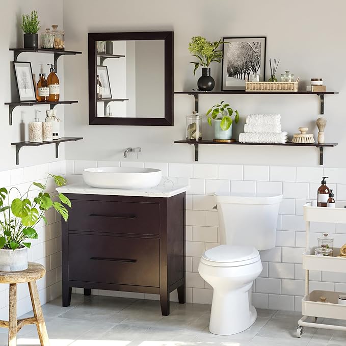 DINZI LVJ Long Wall Shelves, 23.6 Inch Wall Mounted Shelves Set of 2, Easy-to-Install, Wall Storage Ledges with Sturdy Metal Brackets for Living Room, Bathroom, Bedroom, Kitchen, Espresso