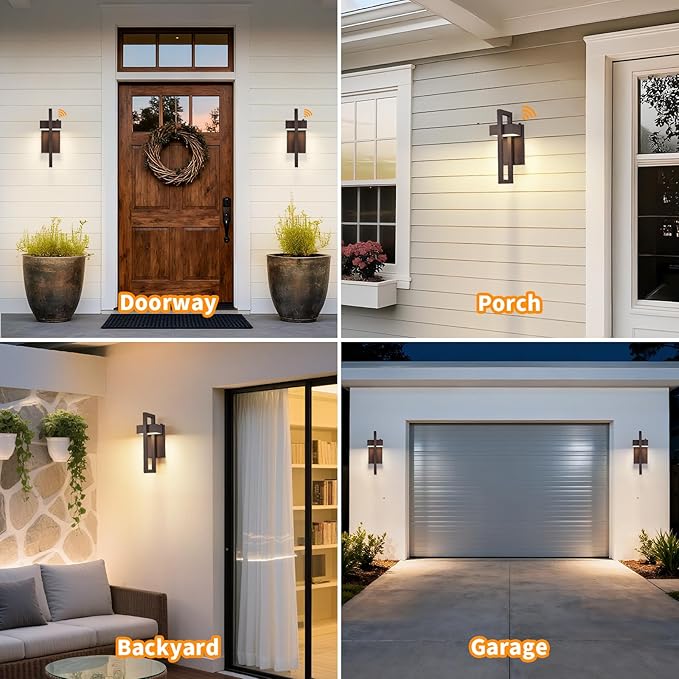 tewei LED Outdoor Wall Sconce Dusk to Dawn Outdoor Lighting, Modern Exterior Lighting Fixtures, Brown LED Front Porch Lights Outside Wall Mount Lights for House, Hallway, Warm White 3000K, 2 Pack