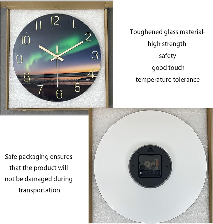 Decorative Wall Clocks Battery Operated 12 Inch Teal Glass Analog Wall Clock for Kitchen Beach Non Ticking Wall Clock Silent