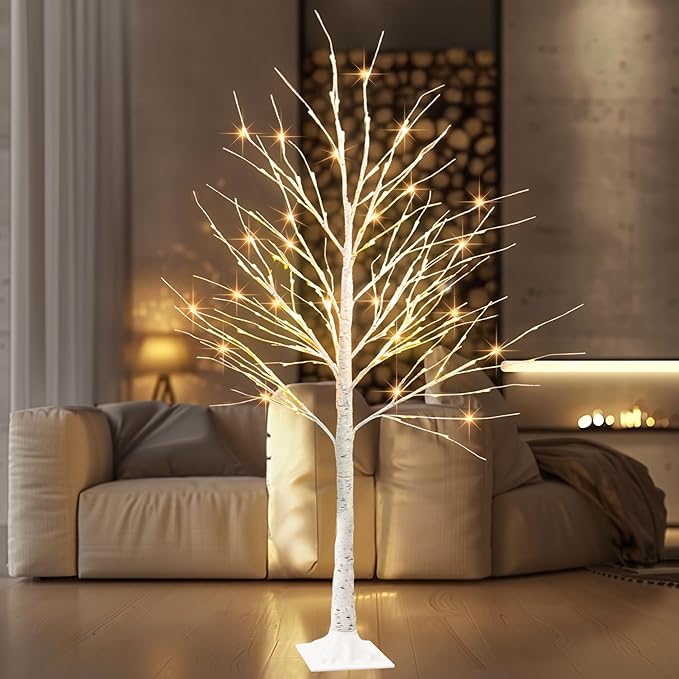 TW SHINE 144 LED Lighted Birch Tree, 6 FT Pre-lit Artificial Christmas Trees for Thanksgiving Christmas Decorations Indoor Home Bedroom Outdoor Festival Wedding Party, Warm White