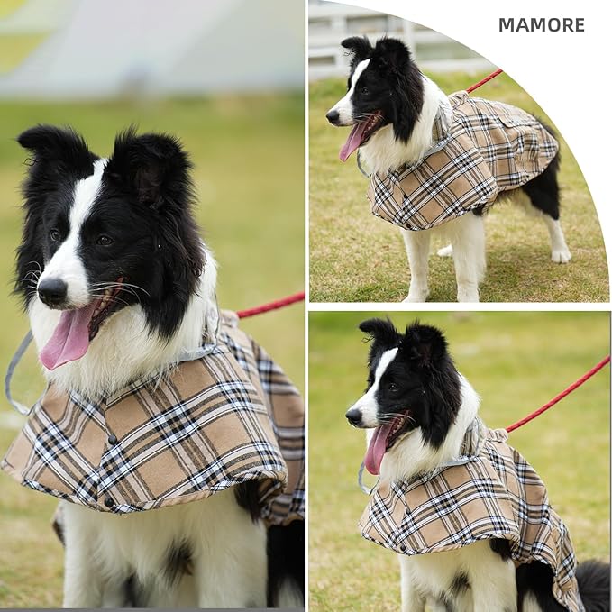 Dog Waterproof Raincoat with Poncho Hoodie, High Reflective Adjustable Yellow Pet Rain Jacket with Leash Hole for Small Medium and Large Dogs (Khaki, X-Large)