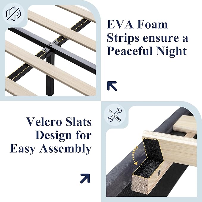 Allewie Queen Size Platform Bed Frame with Charging Station & Storage Headboard, Upholstered Velvet Wingback Design & USB Port, Strong Wooden Slats Support, No Box Spring Needed, Easy Assembly, Grey