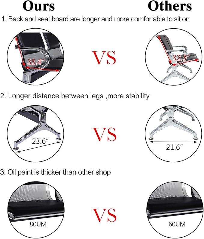 Kinfant 5-Seat Waiting Room Chairs Sofa Furniture - Office Guest Reception Chair with Armrest for Waiting Room Airport Hospital Bank (Black - PU+Mesh)