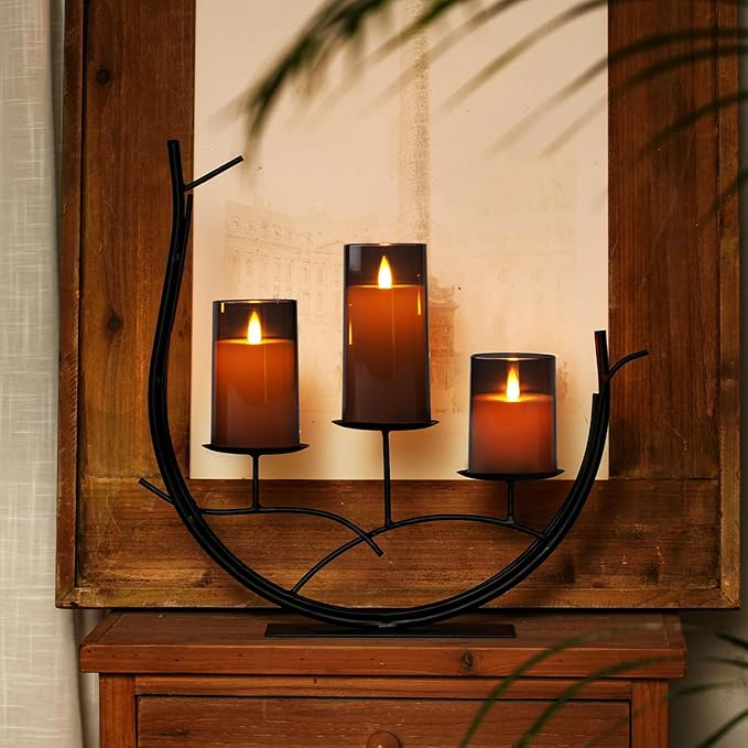 Homemory Realistic Flickering Flameless Candles Battery Operated, LED Fake Electric Candles with Remote Control and Timer for Home, Christmas Decoration, Grey, Set of 3