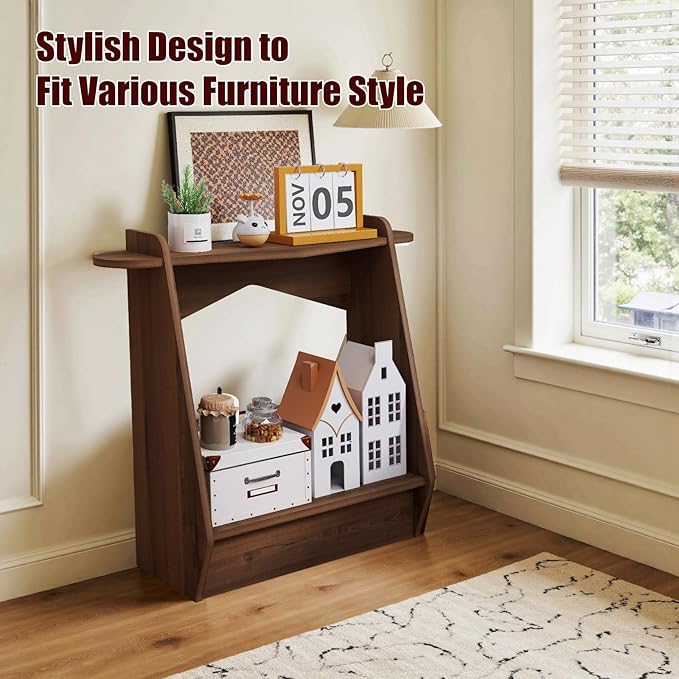 Pmnianhua Wood Console Table, 2-Tier Accent Storage Sofa Table, Wooden Farmhouse Entryway Organizer Shelf for Entrance, Hallway, Living Room, Bedroom(Walnut)