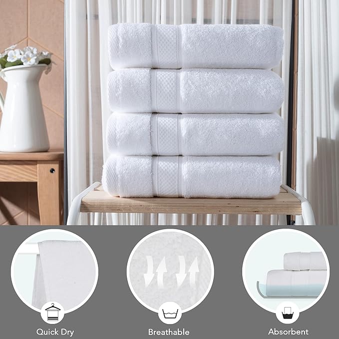 NOVA Luxury Linen - Hotel Quality Turkish Towel Set for Bathroom (4 Pcs Hand Towel Set, Pure White)