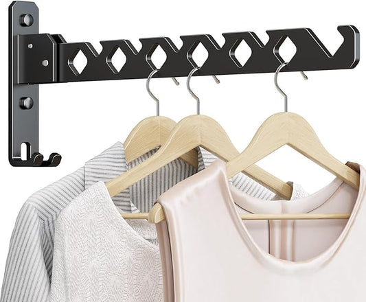 Wall Mounted Clothes Drying Rack, Wall Clothes Hanger Foldable, Laundry Hanger Hook for Bathroom, Wall Clothes Rack Indoor, Perfect for Small Spaces, Matte Black