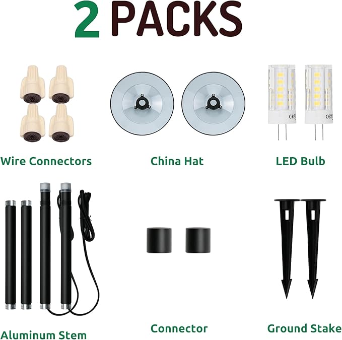 Lumina Lighting® 3W Landscape Lighting 12V Landscape Lights Low Voltage Landscape Path Lights Warm White Waterproof Outdoor Replaceable G4 LED Bulb for Garden Pathway Lawn Yard (Black, 2-Pack)