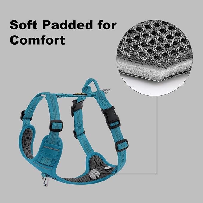 Plutus Pet No Pull Dog Harness, Reflective Adjustable Dog Vest Harness with Handle, Escape Proof, Soft Padded for Small Medium Large Dogs (Light Blue, M)