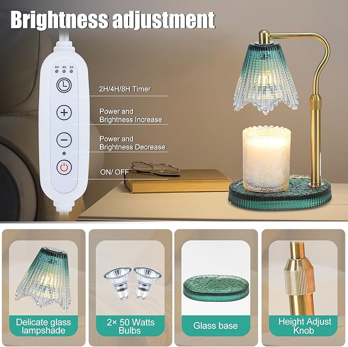 Candle Warmer Lamp with Height Adjustment - Electric Wax Melt Warmer with Timmer and Dimmer for Scented Candle Wax, Homer Décor and House Warming Birthday Gifts for Women Mom