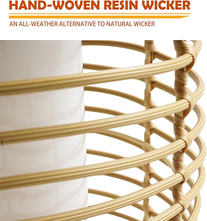 Solar Yard Outdoor Austin Solar Powered Floor Lamp Set of 2, 14-inch Wicker Woven LED Lamp, Water-Resistant Garden Light, Boho Style, Decor for Balcony, Porch, Yard, Pathway, Natural Color