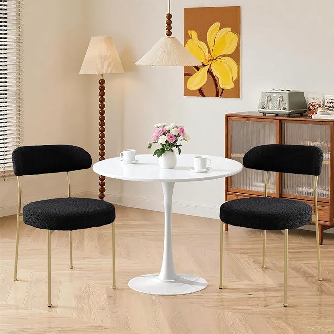 SoarFlash Kitchen Table and Chairs for 2, 24" Dining Table Set for 2 with Boucle Upholstered Chairs, 3 Piece Round Kitchen Table Set, Dining Room Table Set for Small Space, Apartment