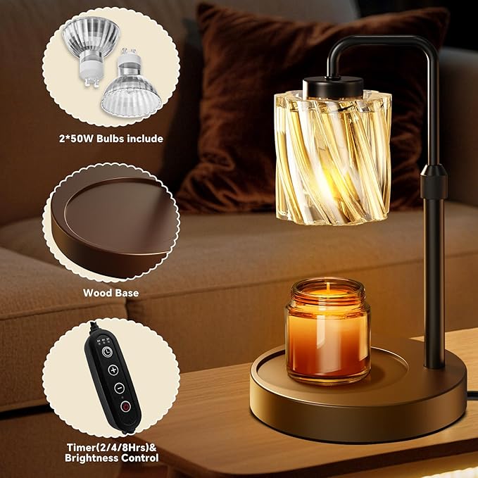 WarmEmbrace Candle Warmer Lamp with Adjustable Height& & Timer Dimmable Light, Gifts for Mom Women, House Warming Gifts New Home Bedroom Decor, Wax Melt Warmer for Jar Candles with 2 Bulbs/Black