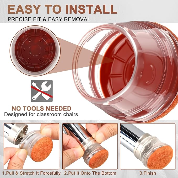 Chunful 96 Pcs Chair Leg Floor Protectors TPE Classroom Chairs & Desks Leg Covers with Quiet Felt Sliders Prevent Floor Scuffs & Scratches Desks Foot Caps Pads Teacher Classroom Supplies (Brown)