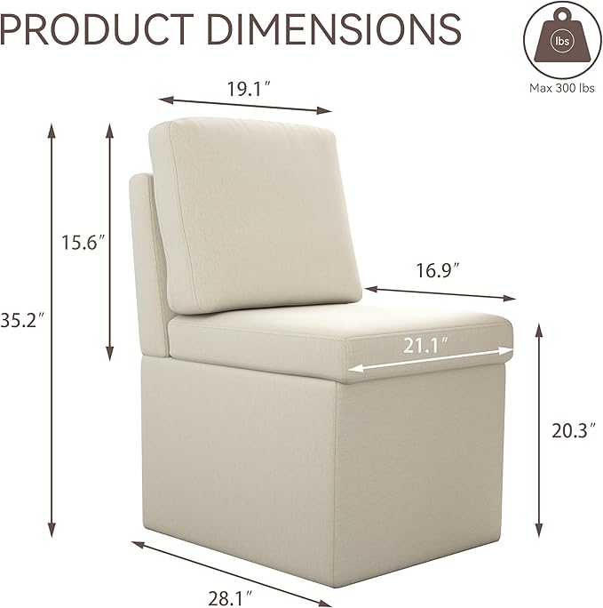 VKNOW Upholstered Dining Chairs Set of 4, Modern Kitchen Chairs with Storage, Linen Armchair Dinner Chair for Kitchen Dining Room Office Bedroom, Beige