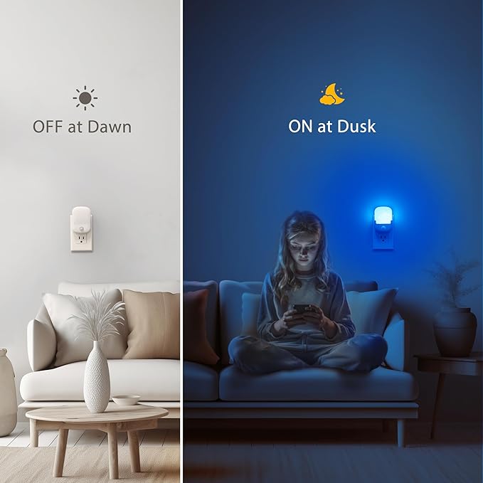 Briignite Blue Motion Sensor Dusk to Dawn Dimmable Led Night Light 2Pack for Kids, Bedroom, Kid Room, Bathroom