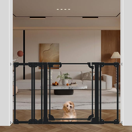 WAOWAO Clear Baby Gate for Stairs Modern Design Acrylic Auto Close Pet Gate, 48.42-57.08" Wide Safety Baby Gate for Doorways,Black Clear Dog Gates Indoor, Hallways,Kitchen