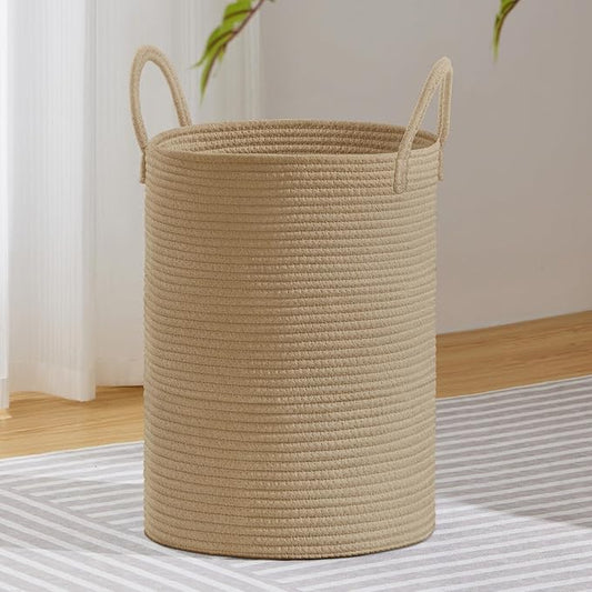 VIPOSCO Large Laundry Hamper, Tall Woven Rope Storage Basket for Blanket, Toys, Dirty Clothes in Living Room, Bathroom, Bedroom - 72L Jute