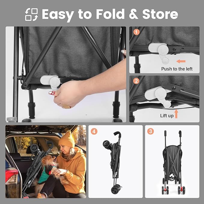 Pet Stroller for Small Dogs Medium Dogs 33lbs, Dog Pram Ultra Light - only 3.5 kg, Dog Stroller Pet Pram with 4 Wheel Foldable/Storage Basket/Cup Holder-P07