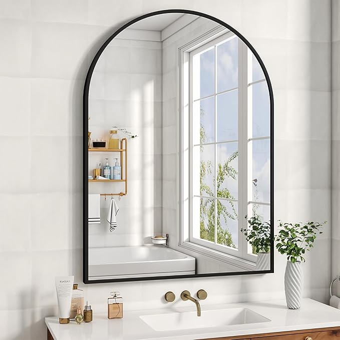 32"x48" Arched Bathroom Mirror with Aluminum Frame Arched Wall Mounted Vanity Mirror for Entryway, Bedroom, Living Room, Black