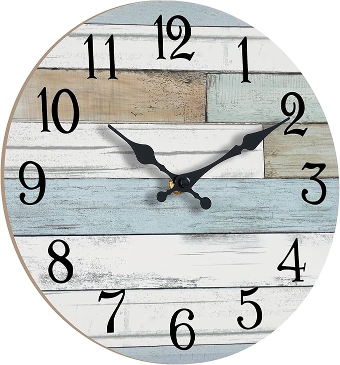 Wall Clock Battery Operated 12 Inch Silent Non Ticking Coastal Design Country Rustic Retro Decorative for Bathroom Kitchen Living Room Bedroom