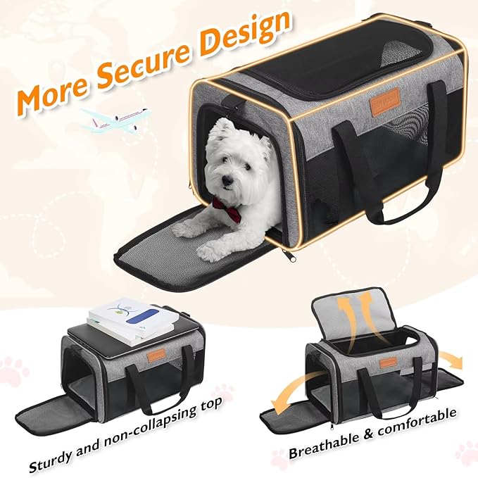PETUX Pet Carrier Airline Approved - 17"x11"x9.5" Cat Travel Carrier with Litter Box for Small Cats up to 12 lb - Top Open Portable TSA Approved Pet Carrier in Cabin for Travel and Vet Visit - Grey