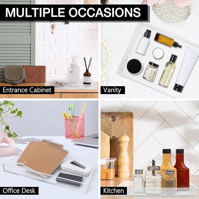 Clear Acrylic Tray 5mm Thicken for Vanity Makeup, Perfume, Jewelry Holder, Napkin, 7.9x4'' Decorative Serving Tray for Bathroom, Toilet Tank, Sink Countertop, Living Room,Dresser, Coffee Table,Wedding