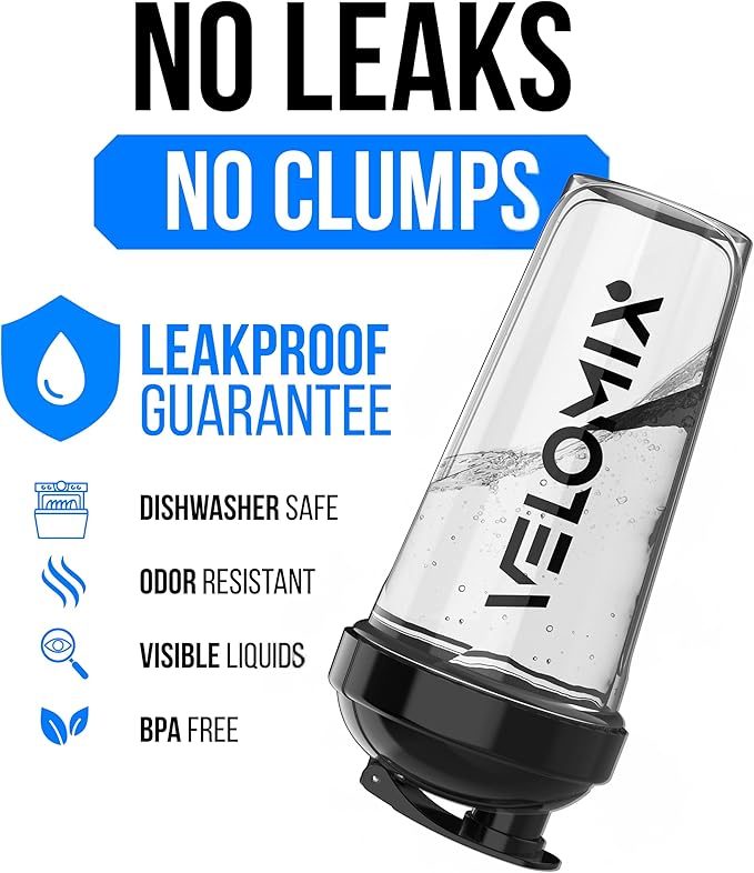 VELOMIX -6 PACK- 28 OZ Protein Shaker Bottles for Protein Mixes, Shaker Cups for Protein Shakes, Small Shaker Bottle Pack, Shaker Cup, Shakers for protein Shakes (Clear Core Set)