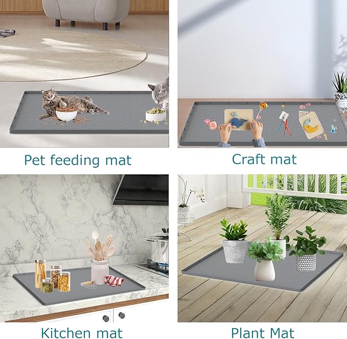 Cat Litter Mat for Litter Box, Silicone Large Cat Litter Trapping Mat - 34x22 in, Waterproof & Non-Slip, Durable & Easy Clean, Gray