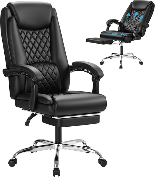 Furmax Office Chair with Footrest Ergonomic High Back Design Executive Computer Desk Chair400lbs, 90-135° Reclining Leather Home Office Desk Chairs Swivel Task Chairs with Wheels(Black)