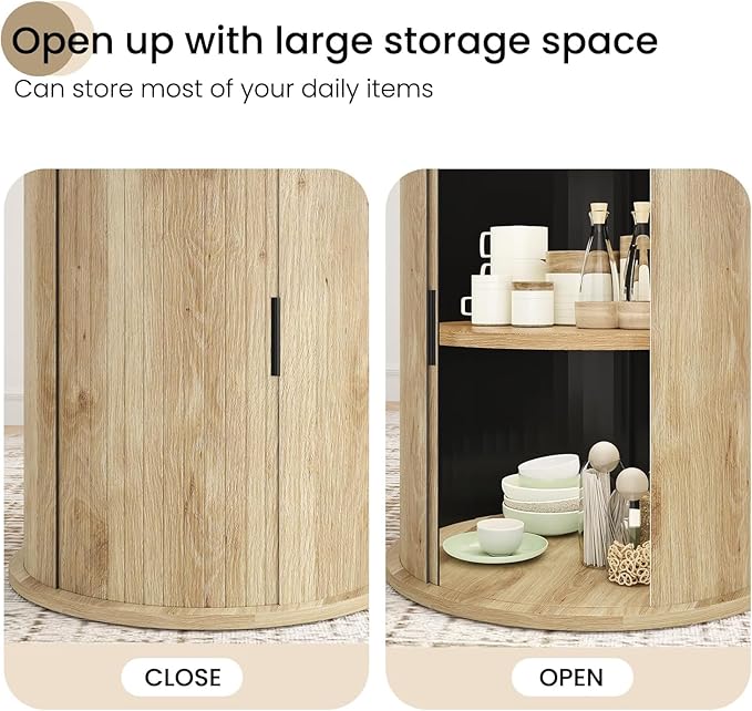 Farini 43" Round Dining Table for 4-6 with Storage Space,Modern Kitchen Room Table with Wood Top & Sturdy Metal Base,Natural