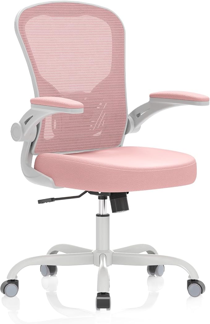 Synorla Office Chair, Ergonomic Desk Chairs 330LBS Capacity High Back Mesh Computer Chair with Flip-up Armrests, Comfy Work Chair with Adjustable Lumbar Support,Gray Pink, One Size