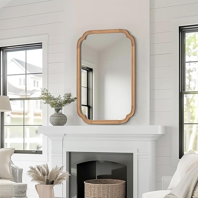 HOMECOOKIN Wood Bathroom Mirrors for Wall Mounted, 20" x 30" Rustic Wood Frame Wall Mirrors Decorative for Living Room or Bedroom Vanity Mirror (DH) A